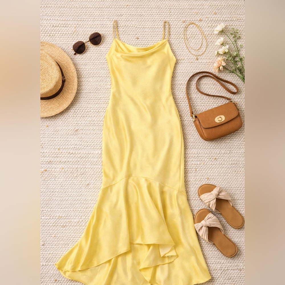 Liv Foster High Low Beaded Strap Yellow Dress NWT 6 Formal Design Gown